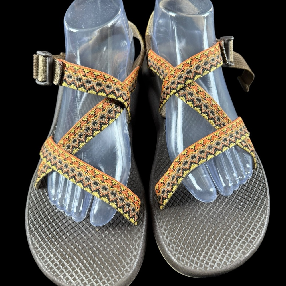 Chaco Z1 Women’s 11 Orange Brown  Geometric Vibram Sole Hiking Sport Sandals. - Picture 2 of 10